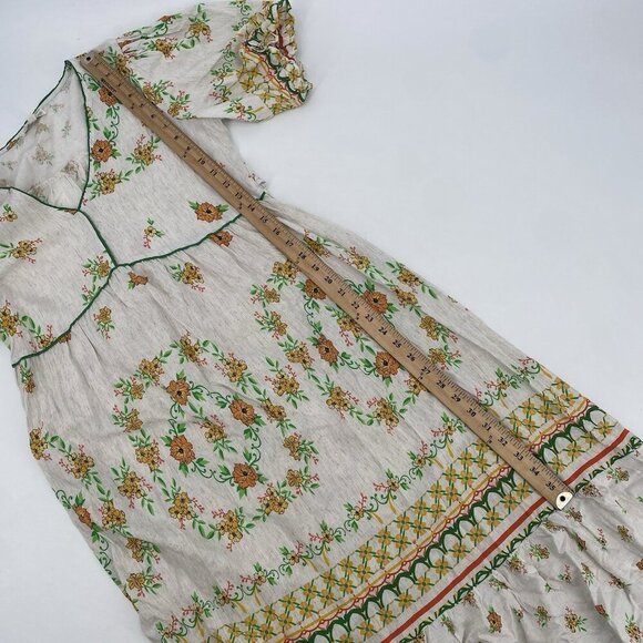Fig & Flower Size Large Floral Print Linen Blend Short Sleeve Midi Dress Prairie - Picture 16 of 16